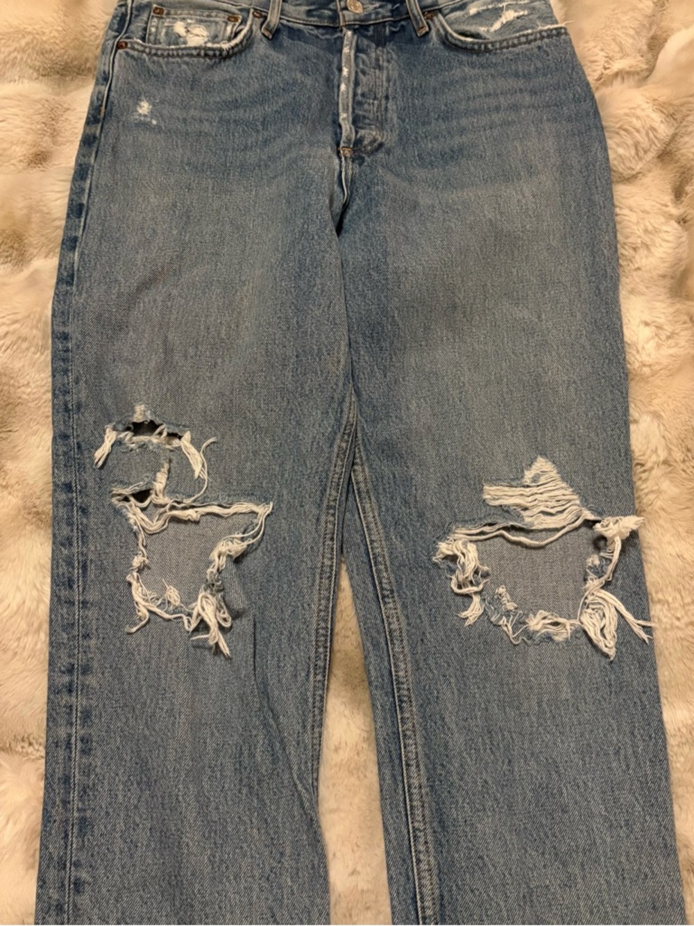 AGOLDE Fen High-Rise Relaxed Light Blue Distressed Tapered Jeans - Picture 4 of 7
